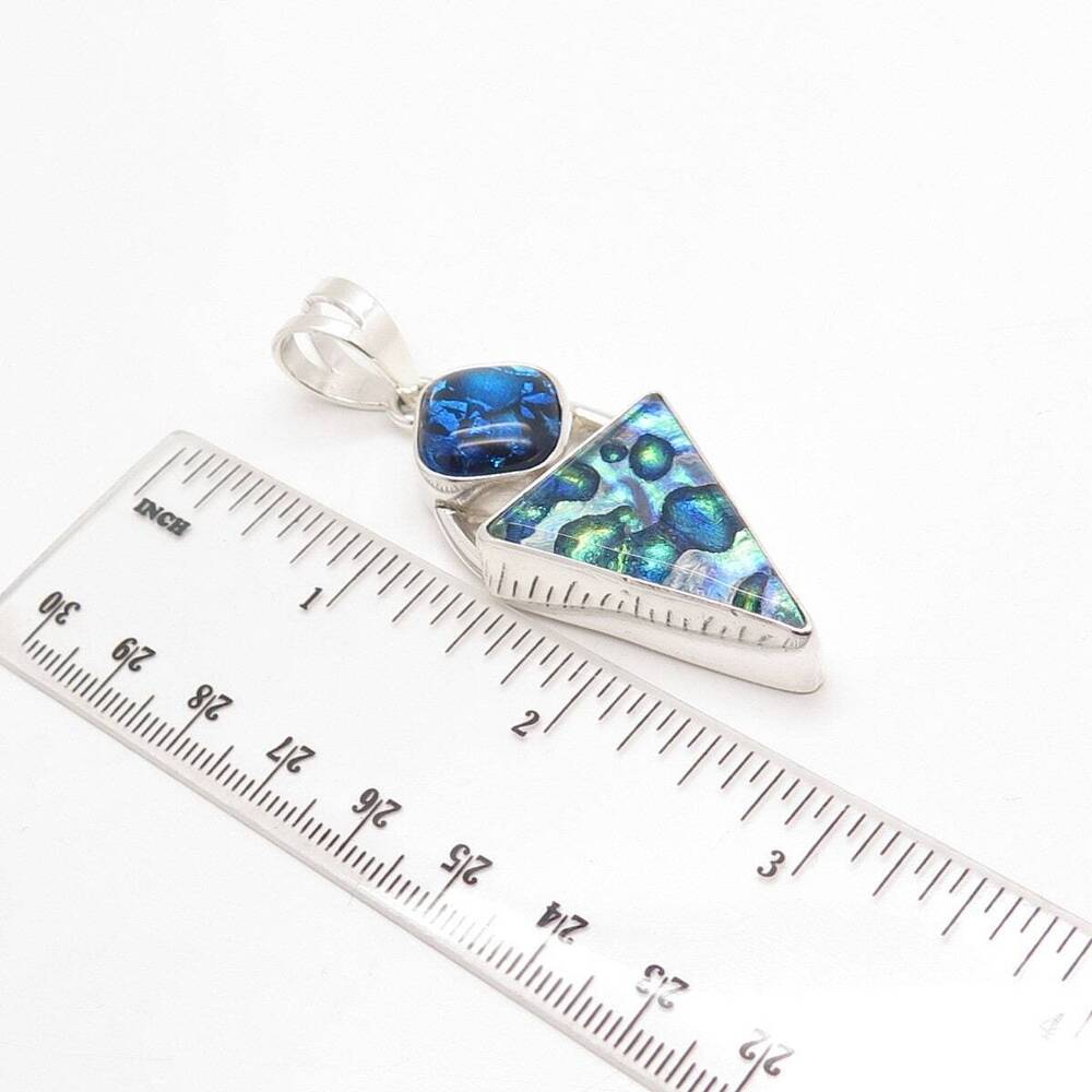 925 Sterling Silver Vintage Reu Roman Glass Pendant - Picture 3 of 8